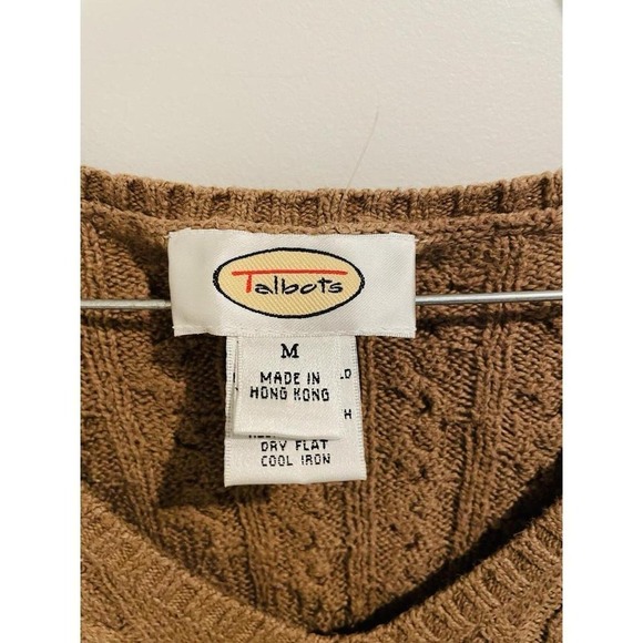 Talbots Brown Pullover Cable Knit V Neck sweater size medium - Picture 2 of 6